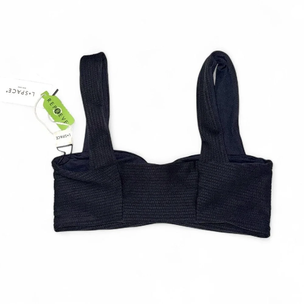 NWT L*Space Marlee Bikini Top Small Black $110 Ruched Ribbed Eco Chic Swim USA